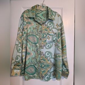 POL Green & Yellow Gold Paisley Sateen Button-Up Shirt Sz Sml